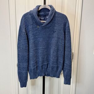 Chaps Men's Sweater Chunky Heavy Long Sleeves Heather Blue Size XL Cotton
